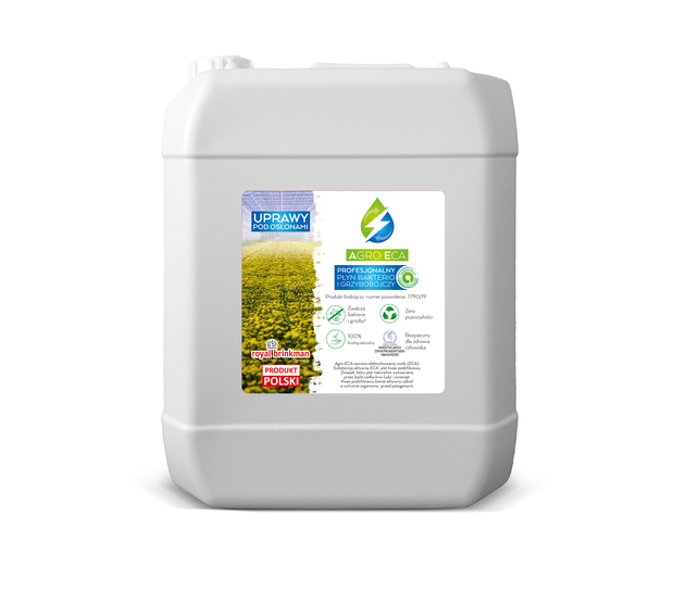 Fot. 1 Agro ECA – Uprawy pod osłonami – produkt zawierający ultraczysty kwas podchlorawy, o 12 miesięcznym terminie przydatności, jest dystrybuowany wyłącznie przez firmę Royal Brinkman